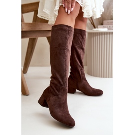 Stivali sopra il ginocchio da donna in eco suede con cerniera, Elitara Marrone 2