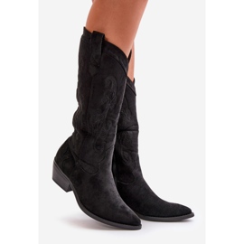 Stivali Cowboy Con Tacco Basso da Donna Realizzati in Eco Camoscio Nero Ligelia 1