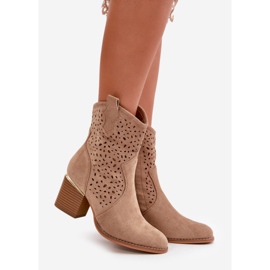 Stivaletti Traforati In Eco Pelle Scamosciata, Chiusura Con Cerniera, Colore Sevana Beige Scuro 1