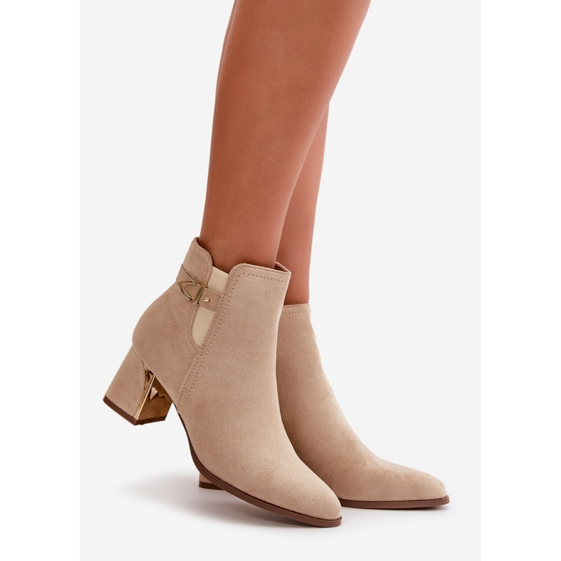 Stivaletti Da Donna Con Tacco Alto, Allacciati Con Cerniera, In Eco Camoscio Beige Chiaro Bonucci 1