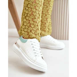 Sneakers Basse da Donna con Plateau in Ecopelle, Bianco e Verde, Nevelena 2