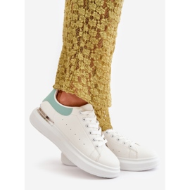 Sneakers Basse da Donna con Plateau in Ecopelle, Bianco e Verde, Nevelena bianca 1