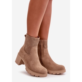 Jezzi Stivaletti da donna con tacco alto allacciati con cerniera, Rashmi in ecopelle scamosciata beige 1