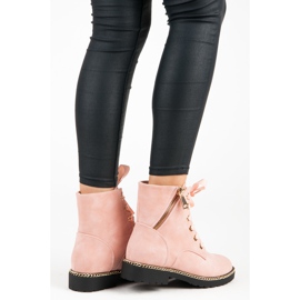 Vices New Collection Stivaletti in camoscio con nastro rosa 1