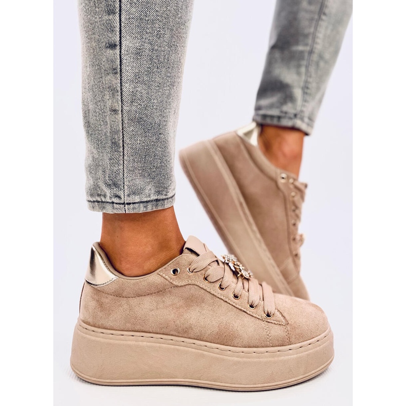 Sneakers platform con orsetto in cristalli Silma Khaki beige 1