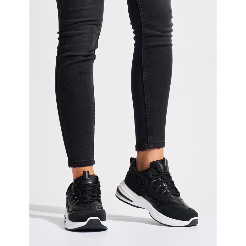 Scarpe sportive da donna nere con suola spessa nero 1