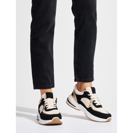 Sneakers nere e beige con suola spessa bianca 2