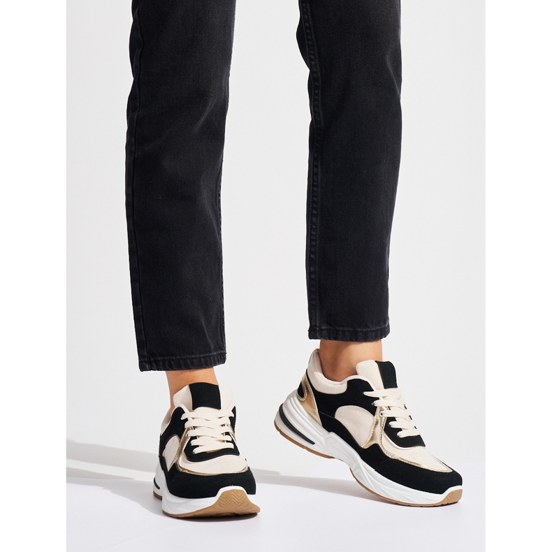 Sneakers nere e beige con suola spessa bianco 2