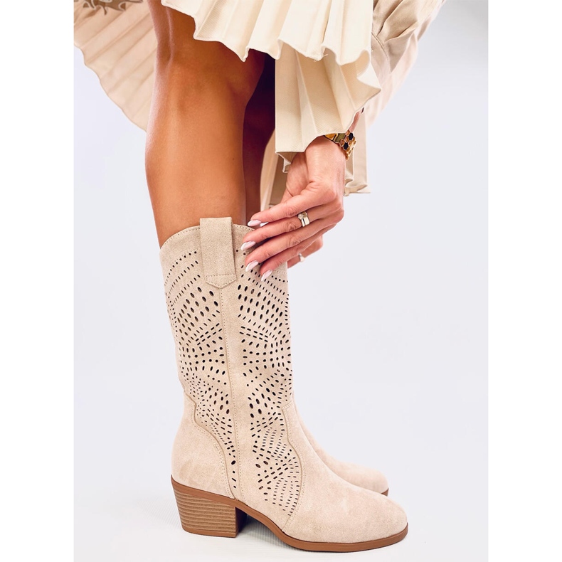 Stivali da cowboy traforati Hunter Beige 1