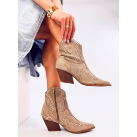 Stivali texani Lorenzo Khaki con pietre beige 2