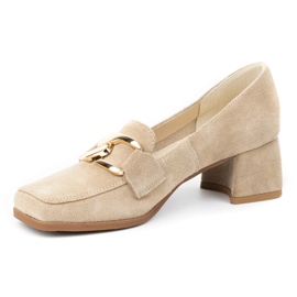 Exquisite Décolleté da donna con tacco alto in pelle scamosciata 1355EX, colore beige 1