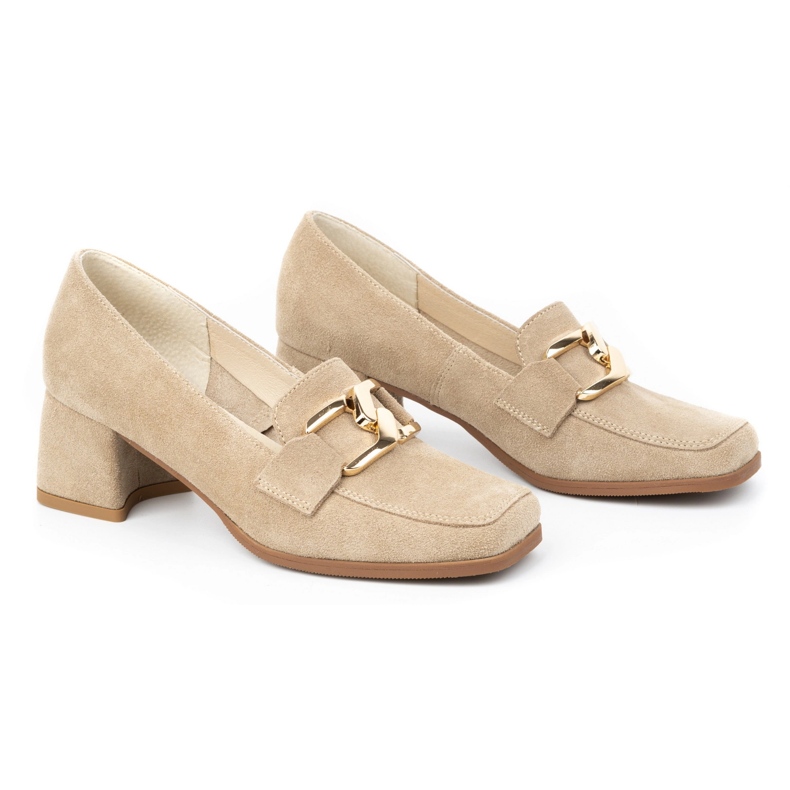 Exquisite Décolleté da donna con tacco alto in pelle scamosciata 1355EX, colore beige 2