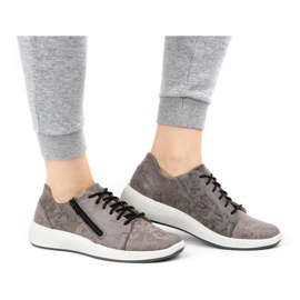 WASAK Scarpe da donna, sneakers in pelle 0602W, fiori grigi grigio 1