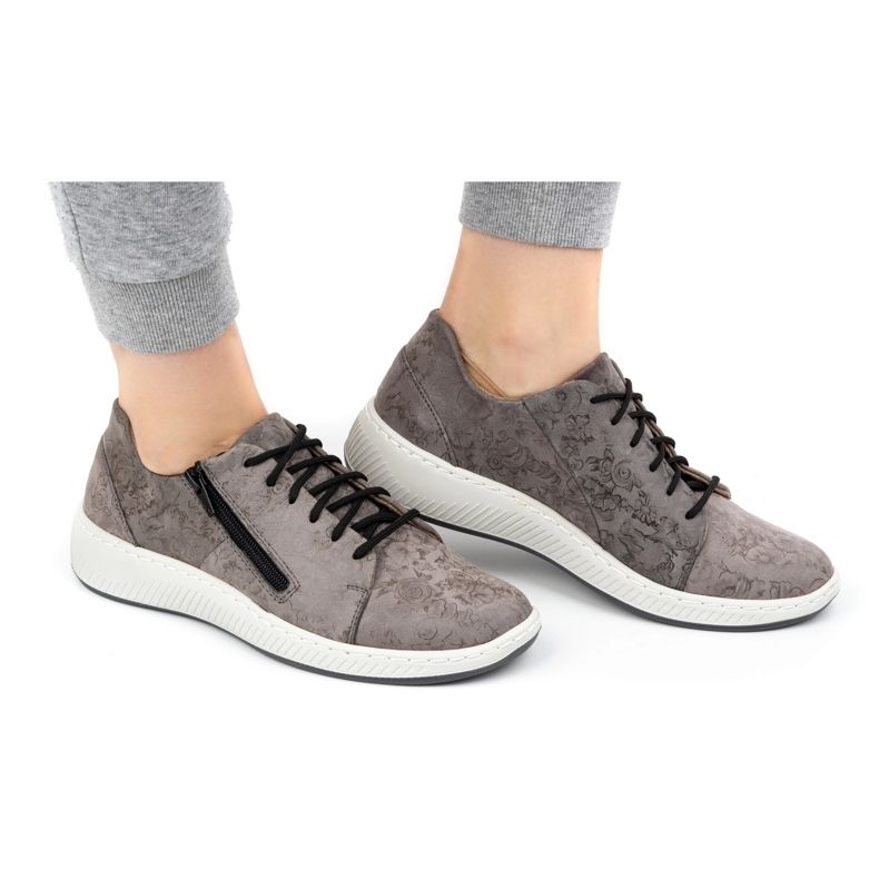 WASAK Scarpe da donna, sneakers in pelle 0602W, fiori grigi grigio 2