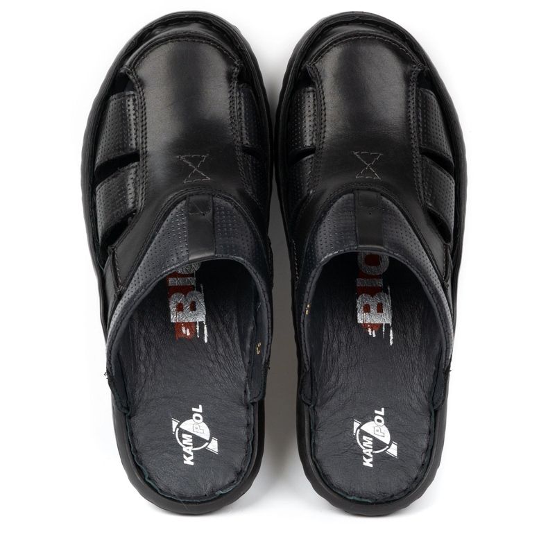Kampol Infradito da uomo in pelle 224KAM, nere nero 1
