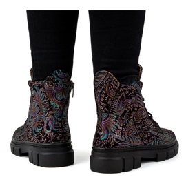 Olivier Stivaletti alti da donna stringati in pelle stampa 1227, colore nero multicolore 2