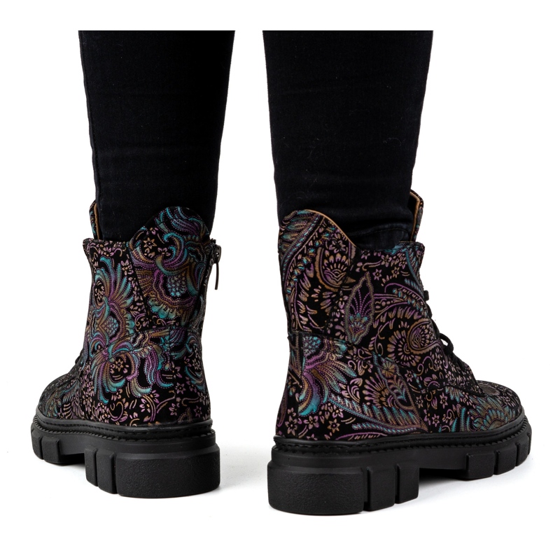 Olivier Stivaletti alti da donna stringati in pelle stampa 1227, colore nero multicolore 2