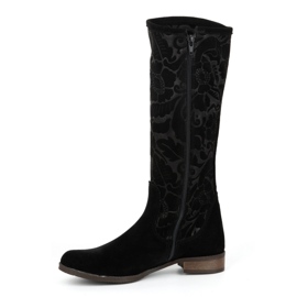 Olivier Stivali da donna in camoscio realizzati in pelle naturale con fiori Emma in rilievo, neri nero 1