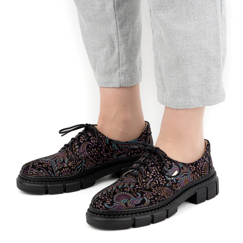 Olivier Scarpe da donna in pelle con suola spessa, fiori 1134, turchese multicolore 1