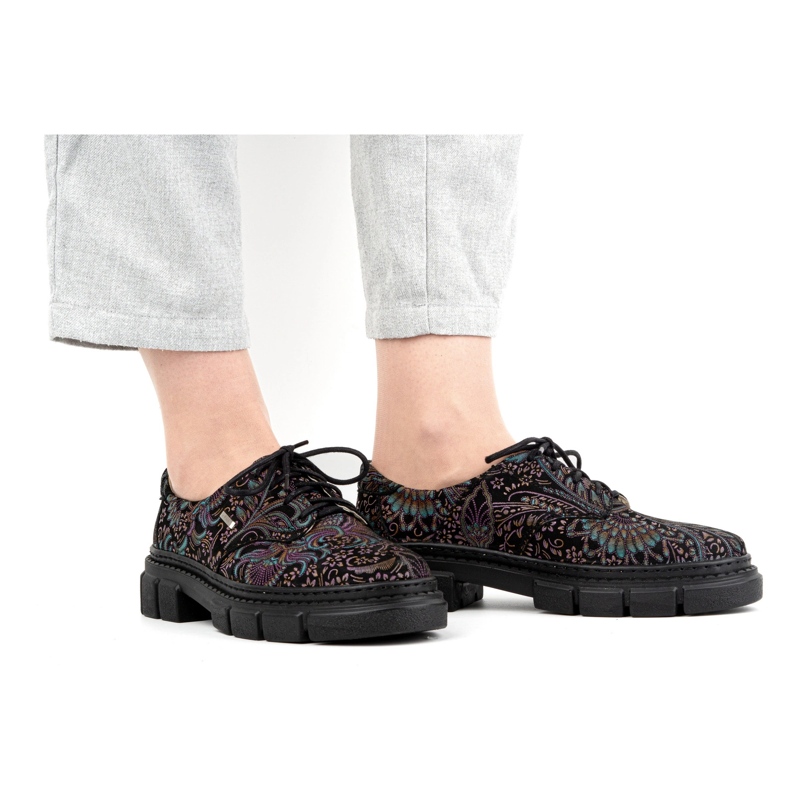 Olivier Scarpe da donna in pelle con suola spessa, fiori 1134, turchese multicolore 2