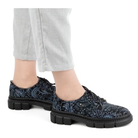 Olivier Scarpe da donna in pelle con suola spessa, fiori 1134, blu multicolore 1