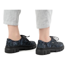 Olivier Scarpe da donna in pelle con suola spessa, fiori 1134, blu multicolore 2