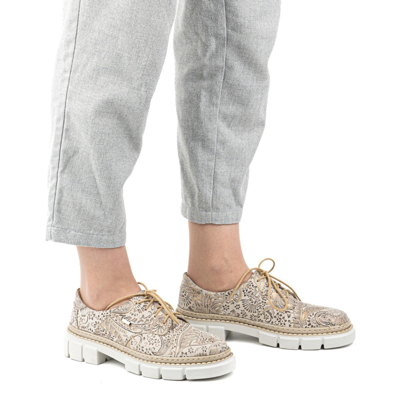 Olivier Scarpe da donna in pelle con suola spessa, fiori 1134, beige 1