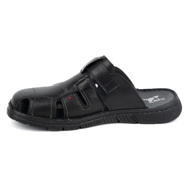 Ciabatte in pelle da uomo KAMPOL Polskie stogie 221KAM nere nero 1