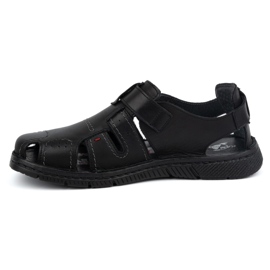 Kampol Sandali da uomo in pelle con velcro 222 Kam, neri nero 1