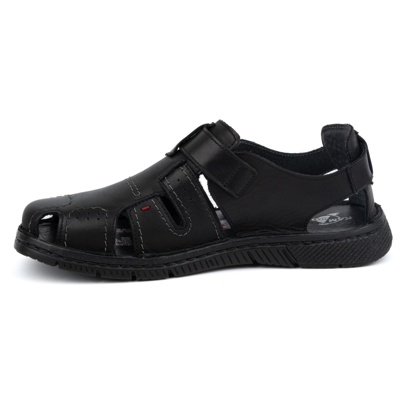 Kampol Sandali da uomo in pelle con velcro 222 Kam, neri nero 1