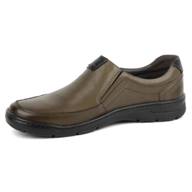 Kampol Scarpe slip-on casual da uomo in pelle 58KAM oliva verde 1
