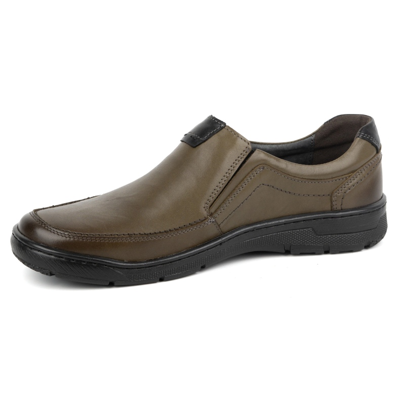Kampol Scarpe slip-on casual da uomo in pelle 58KAM oliva verde 1