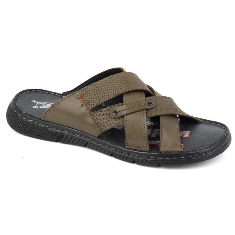 Kampol Infradito da uomo in pelle incrociata 203KAM oliva verde 1