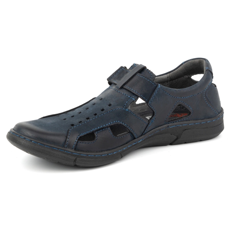 Olivier Scarpe slip-on da uomo in pelle, ariose, con velcro 312KZ, blu navy 1