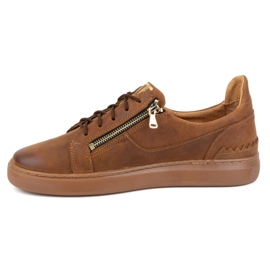 Scarpe casual da uomo realizzate in pelle naturale POLBUT 2125 marrone cammello 1