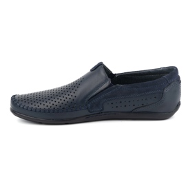 Olivier Mocassini da uomo in pelle traforata 0525, colore blu navy 1