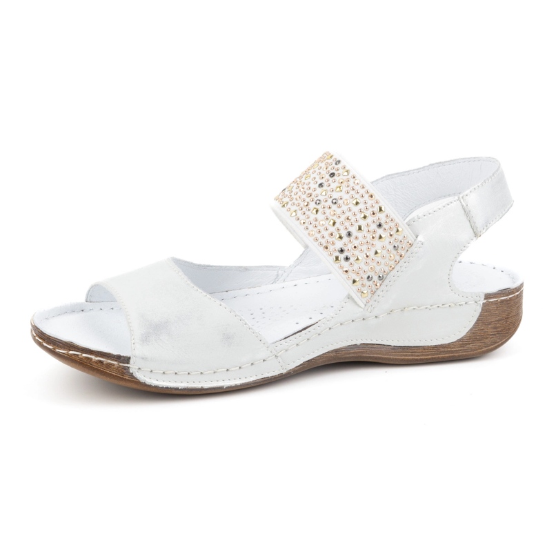 Olivier Sandali da donna in pelle con fascia elastica 0546, argento 1