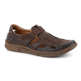 Olivier Scarpe da uomo in pelle, ariose, slip-on con velcro, 312KZ, marrone scuro 1