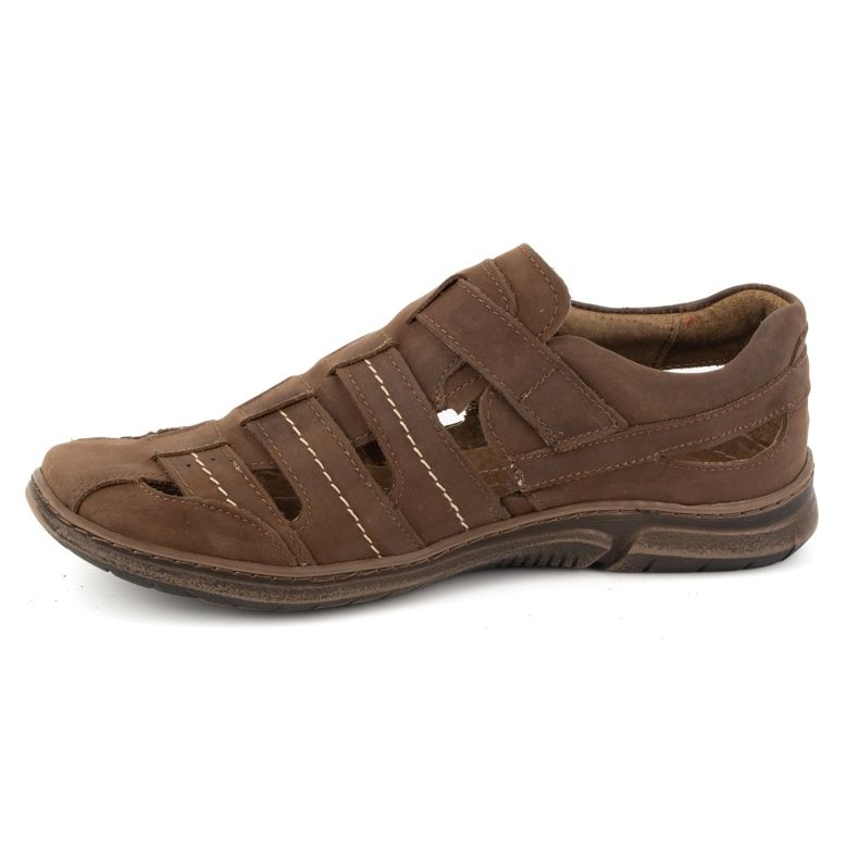 KOMODO Scarpe da uomo, in pelle, scarpe ariose con velcro 931K, marrone 1