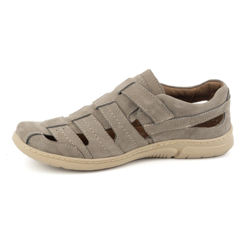 KOMODO Scarpe da uomo, in pelle, scarpe ariose con velcro 931K, oliva verde 1