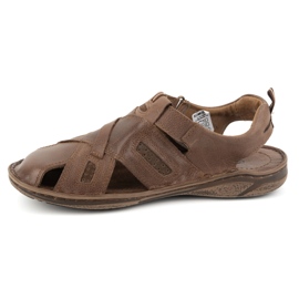 KOMODO Sandali da uomo in pelle con velcro 523K, marrone 1
