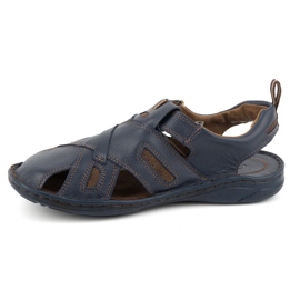 KOMODO Sandali da uomo in pelle con velcro 523K, colore blu navy 1