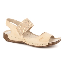 Olivier Sandali da donna in pelle Polish, sottopiede morbido 0546, beige marrone 1