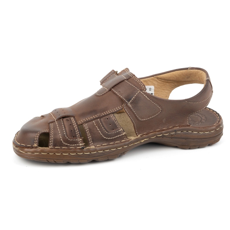 Olivier Sandali classici da uomo in pelle con velcro 0051 marrone 1
