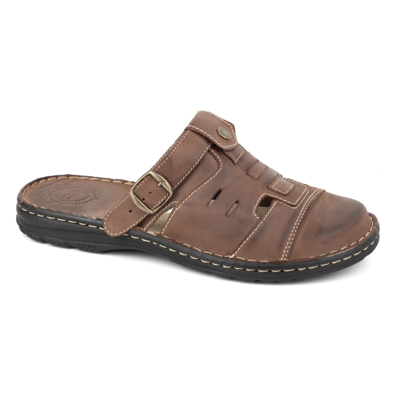 Olivier Infradito classiche da uomo in pelle con cinturino al tallone 0045 marrone 1
