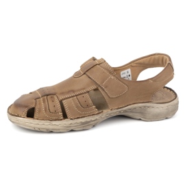 Olivier Sandali classici da uomo in pelle con velcro 0051 oliva marrone 1