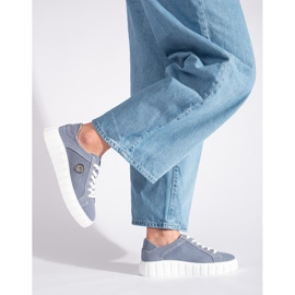 Scarpe blu con zeppa realizzate in pelle scamosciata 2
