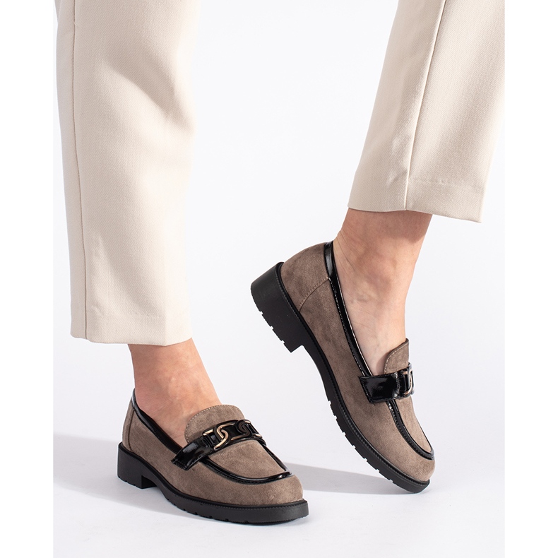 Mocassini da donna in camoscio con fibbia beige 2