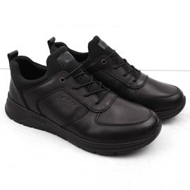 Comode scarpe slip-on da uomo nere in pelle Rieker 39653-00 nero 1