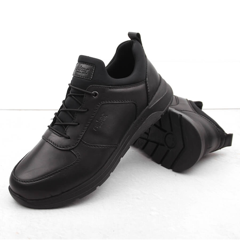Comode scarpe slip-on da uomo nere in pelle Rieker 39653-00 nero 2